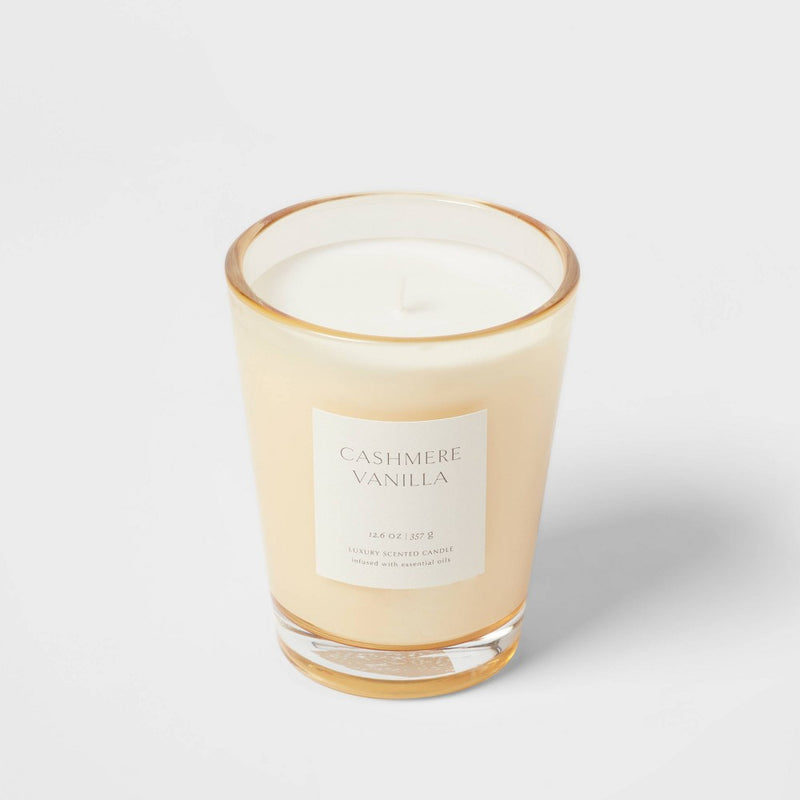 12oz Colored Vase Glass with Dustcover Cashmere Vanilla Candle Ivory - Threshold
