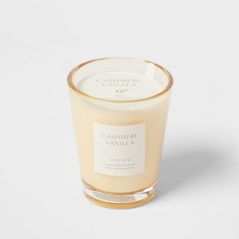 12oz Colored Vase Glass with Dustcover Cashmere Vanilla Candle Ivory - Threshold