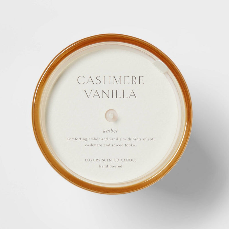 12oz Colored Vase Glass with Dustcover Cashmere Vanilla Candle Ivory - Threshold