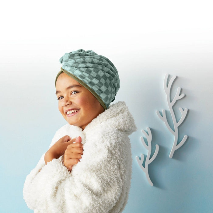 Kids' Hair Towel Green Checkered - Pillowfort