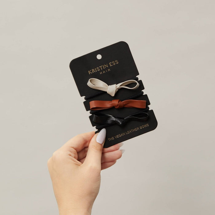 Kristin Ess The Vegan Leather Bows Hair Elastic - 3ct
