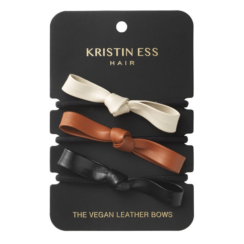 Kristin Ess The Vegan Leather Bows Hair Elastic - 3ct