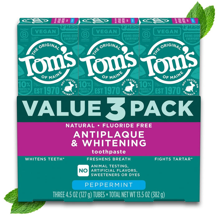 Tom's of Maine Antiplaque and Whitening Natural Toothpaste - Peppermint - 4.5oz/3pk