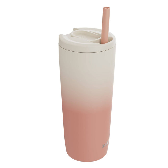 Zak Designs 20 fl oz Stainless Steel Peach Ombre Straw Tumbler Orange