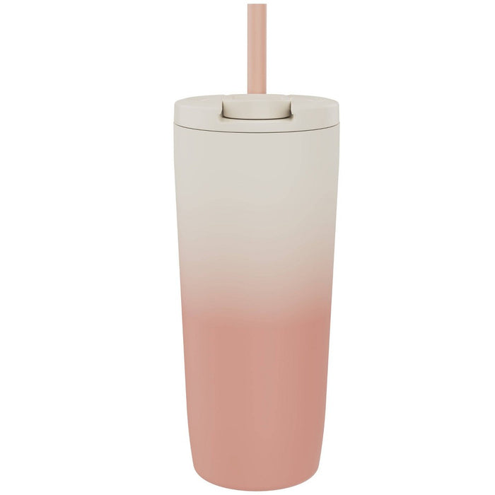 Zak Designs 20 fl oz Stainless Steel Peach Ombre Straw Tumbler Orange