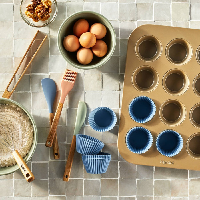 5pc Acacia Wood/Silicone Mini Kitchen Utensil Set Brown/Red/Blue - Figmint