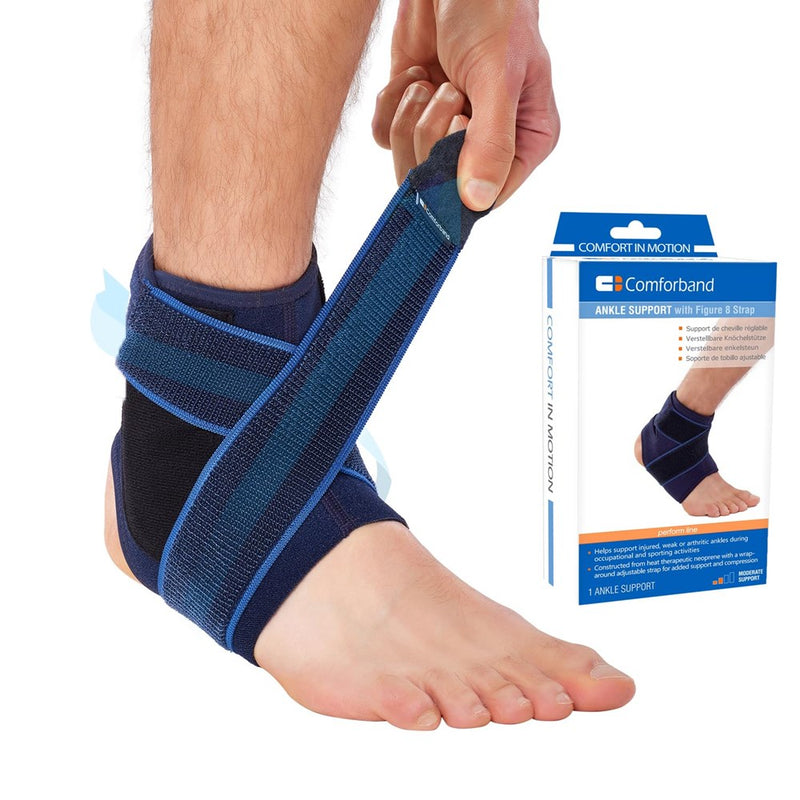 Comforband Ankle Brace With Adjustable Compression Strap And Supportive Stays For Weak Sprained Ankle, Chronic Ankle Pain, Sports Injury Recovery (S/M)