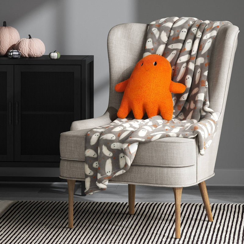 Ghost Printed Plush Halloween Throw Blanket Gray/Ivory - Hyde & EEK! Boutique: Knitted, Recycled Polyester, 50x60", Machine Washable