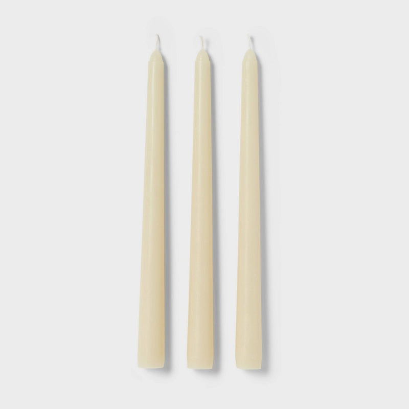 12pk Unscented Taper Candles Cream - Room Essentials: Paraffin Wax, 10.6" Height, 6hr Burn Time