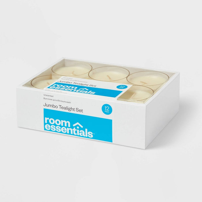 12pk Unscented Jumbo TL Candles Cream - Room Essentials: Paraffin Wax, 6.5hr Burn Time, 12 Piece Set