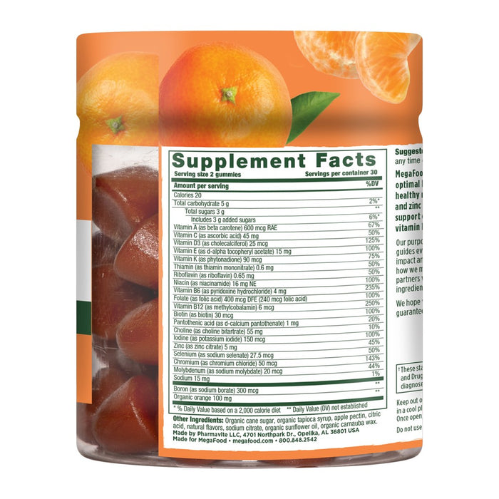MegaFood Womens Gummy Multivitamin with Vitamin C, Vitamin D, Zinc & Vitamin B12, Vegetarian - 60ct