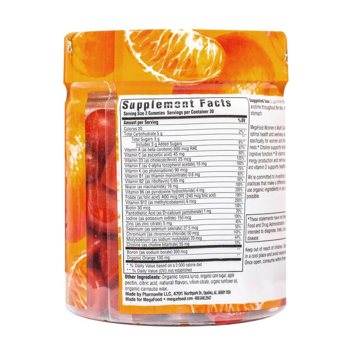 MegaFood Womens Gummy Multivitamin with Vitamin C, Vitamin D, Zinc & Vitamin B12, Vegetarian - 60ct