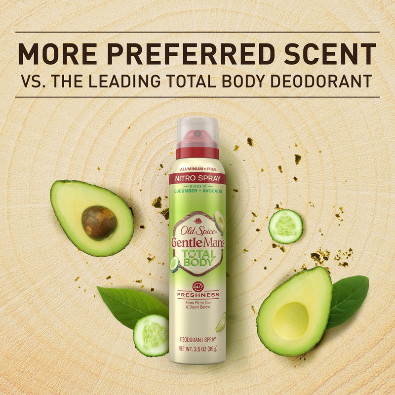 Old Spice Whole Body Deodorant for Men - Total Body Aluminum Free Spray - Cucumber & Avocado - 3.5oz
