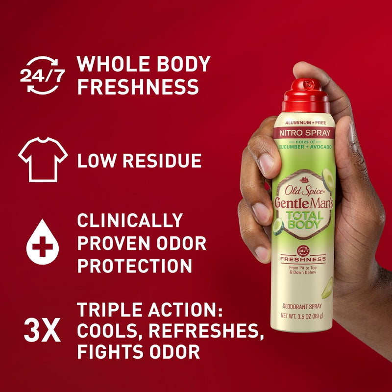 Old Spice Whole Body Deodorant for Men - Total Body Aluminum Free Spray - Cucumber & Avocado - 3.5oz