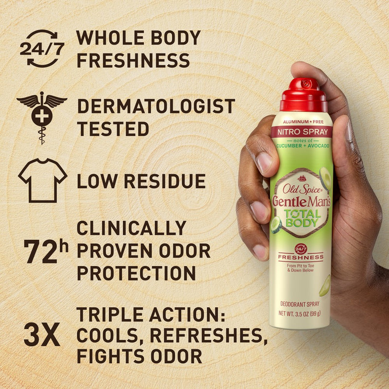 Old Spice Whole Body Deodorant for Men - Total Body Aluminum Free Spray - Cucumber & Avocado - 3.5oz
