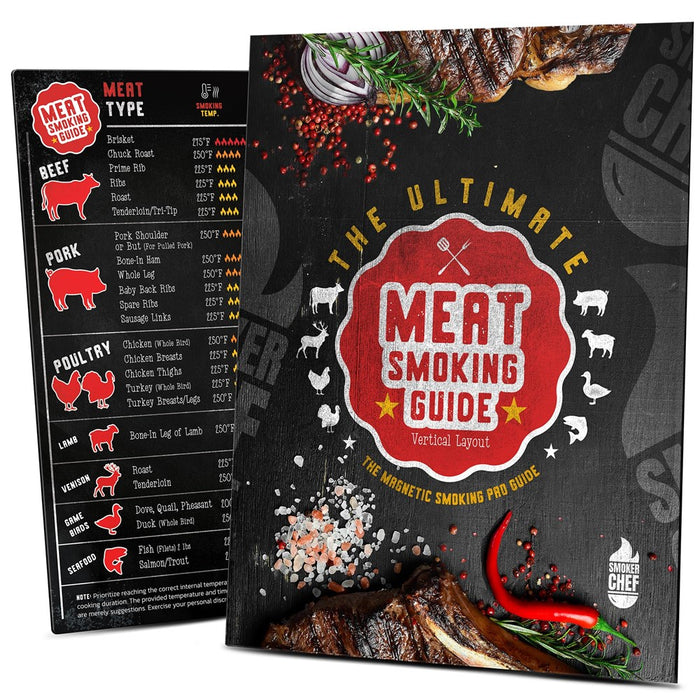 Smoker Chef Meat Smoking Guide - Must Have Smoker Accessories For Pellet & Electric Grill - Grilling Gifts For Men - Outdoor Grilling Accessories - BBQ Meat Temperature Magnet - Wood, Time & Temp