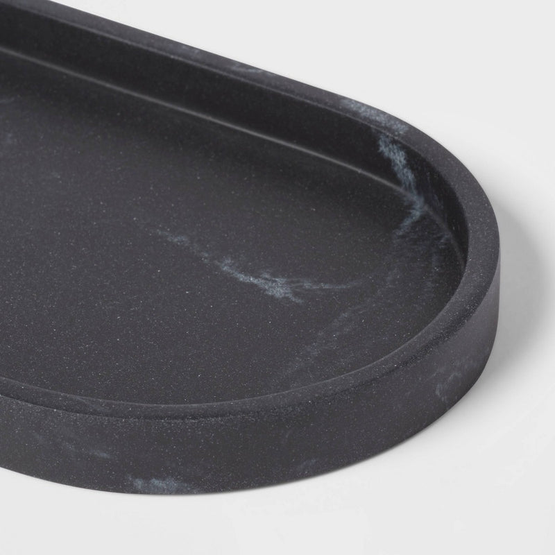 Marble Bath Tray Black - Threshold: Resin Vanity Accessory, Spot Clean, 9.49" Depth