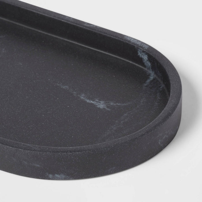 Marble Bath Tray Black - Threshold: Resin Vanity Accessory, Spot Clean, 9.49" Depth