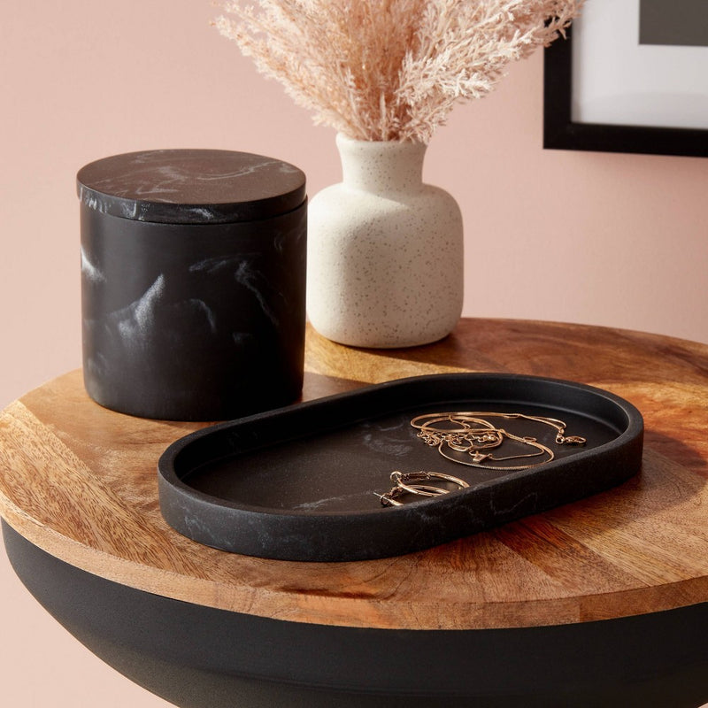 Marble Bath Tray Black - Threshold: Resin Vanity Accessory, Spot Clean, 9.49" Depth