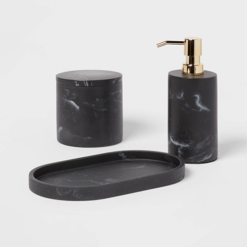 Marble Bath Tray Black - Threshold: Resin Vanity Accessory, Spot Clean, 9.49" Depth
