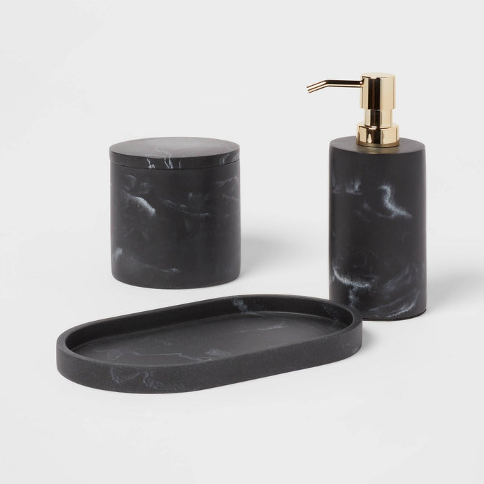 Marble Bath Tray Black - Threshold: Resin Vanity Accessory, Spot Clean, 9.49" Depth