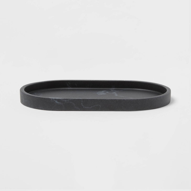 Marble Bath Tray Black - Threshold: Resin Vanity Accessory, Spot Clean, 9.49" Depth