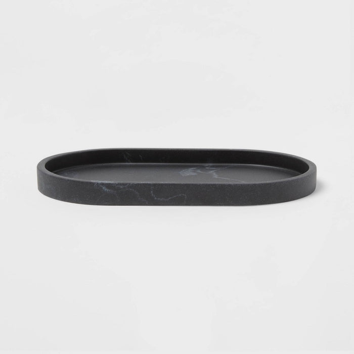 Marble Bath Tray Black - Threshold: Resin Vanity Accessory, Spot Clean, 9.49" Depth