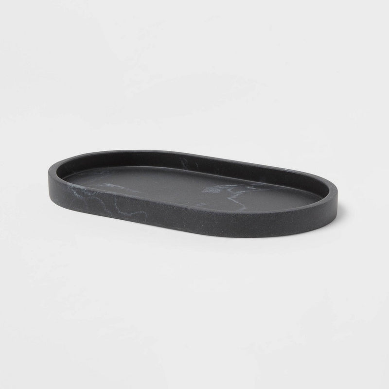 Marble Bath Tray Black - Threshold: Resin Vanity Accessory, Spot Clean, 9.49" Depth