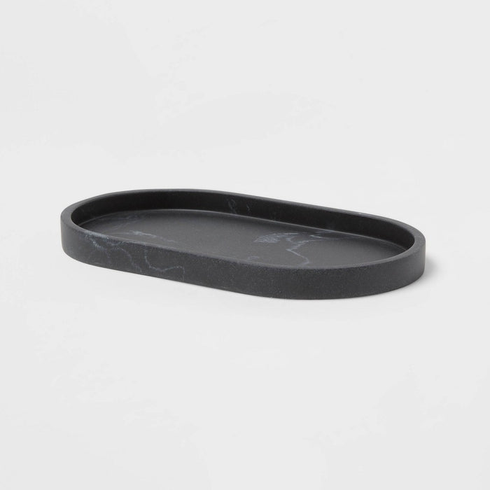 Marble Bath Tray Black - Threshold: Resin Vanity Accessory, Spot Clean, 9.49" Depth
