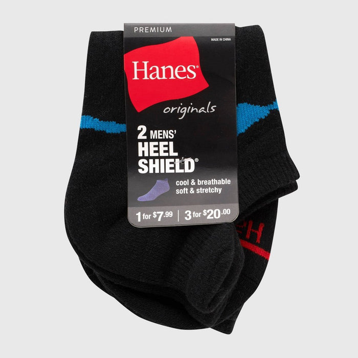 Hanes Originals Premium Men's Heel Shield Socks 2pk - Blue/Black 6-12