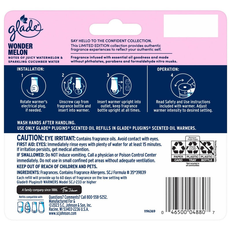 Glade PlugIns Scented Oil Air Freshener Wonder Melon - 3.35 fl oz/5pk