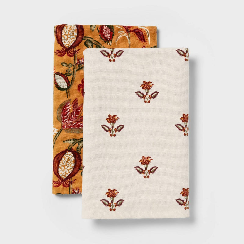 2pk Harvest Allover Fall Foliage Printed Hand Towel - Threshold