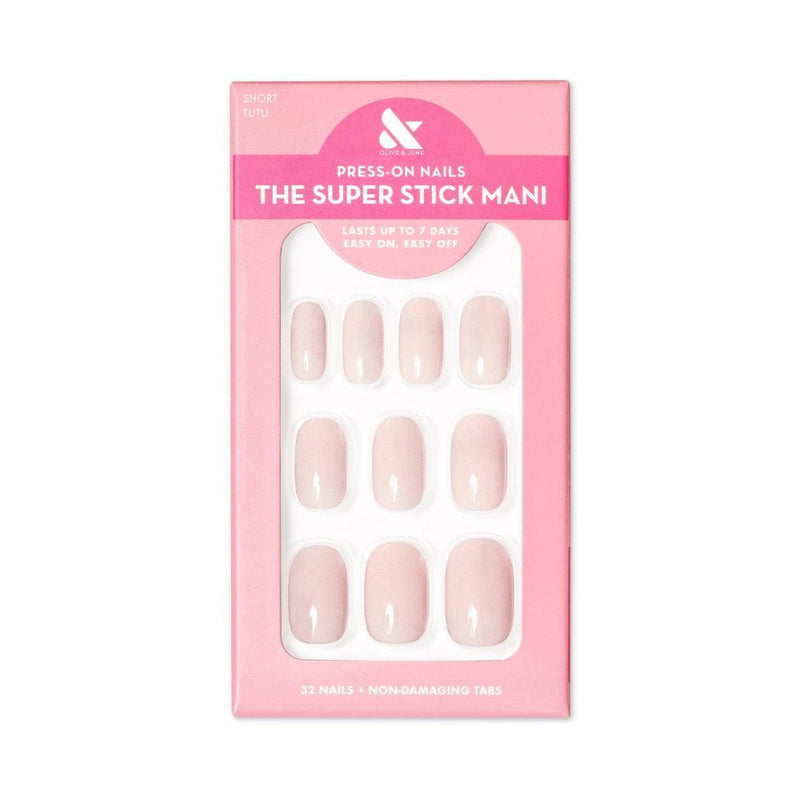 Olive & June Fake Nails - S Squoval - Tutu - 32ct: Y2-Inspired, Super Stick Press-On, Gloss Finish, 7-Day Wear