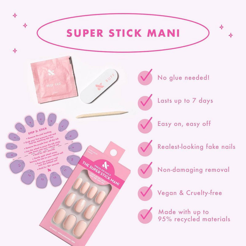 Olive & June Fake Nails - S Squoval - Tutu - 32ct: Y2-Inspired, Super Stick Press-On, Gloss Finish, 7-Day Wear