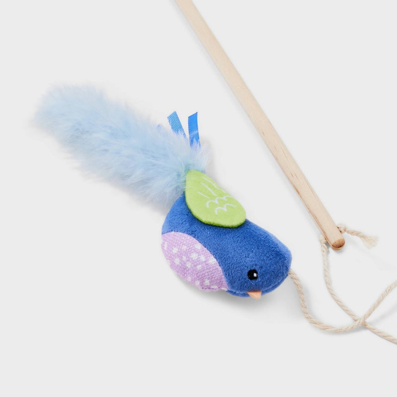 Bird with Long Feather Tail Cat Wand Toy - Boots & Barkley