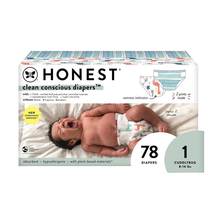 The Honest Company Clean Conscious Disposable Diapers Giraffes & Dots + Dashes - Size 1 - 78ct