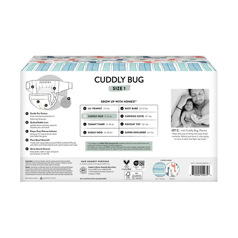 The Honest Company Clean Conscious Disposable Diapers Giraffes & Dots + Dashes - Size 1 - 78ct