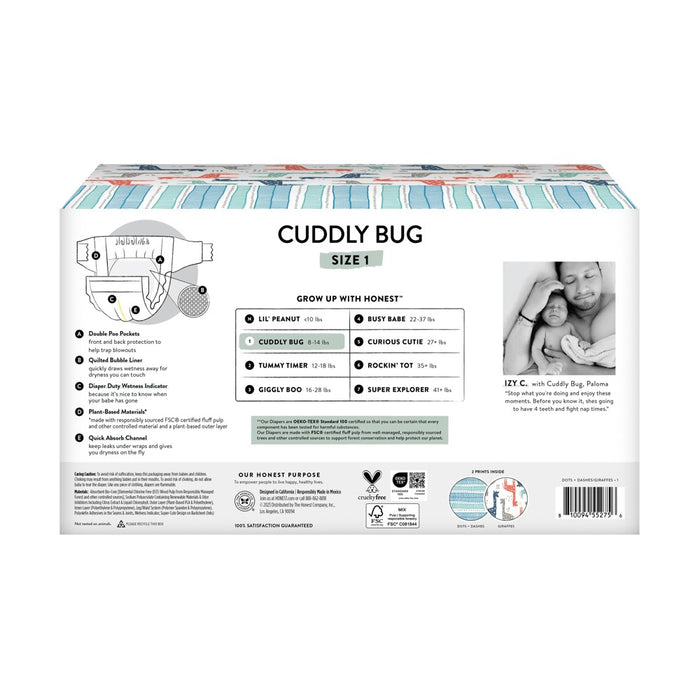 The Honest Company Clean Conscious Disposable Diapers Giraffes & Dots + Dashes - Size 1 - 78ct