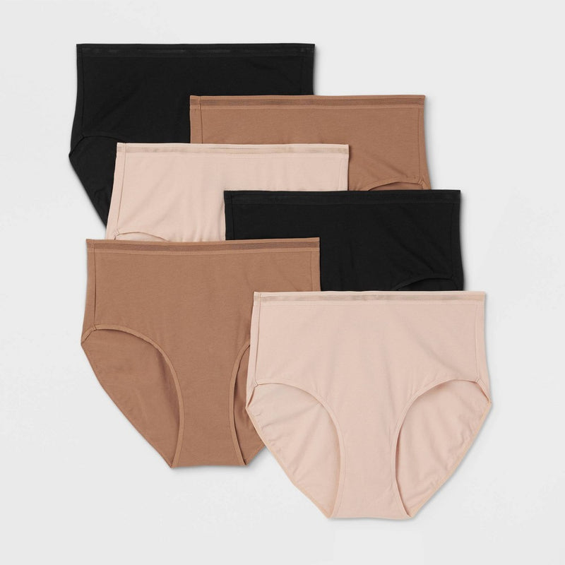 Women's 6pk Cotton Stretch Briefs - Auden Assorted Neutral M