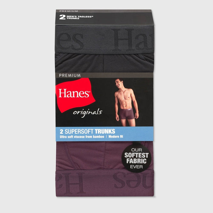 Hanes Originals Premium Men's SuperSoft Trunks 2pk - Purple/Black L