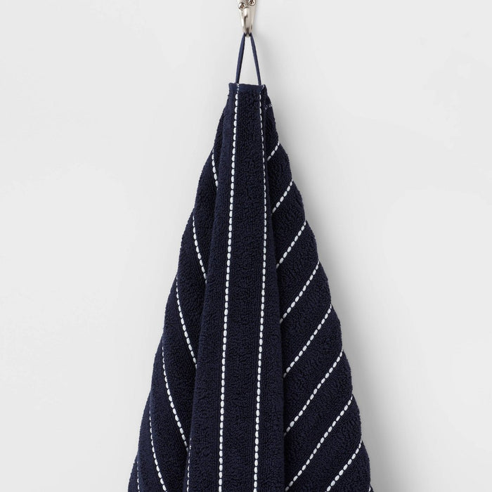 Performance Plus Oversized Bath Towel Navy Striped - Threshold: Heavyweight Cotton Terry, Fade-Resistant