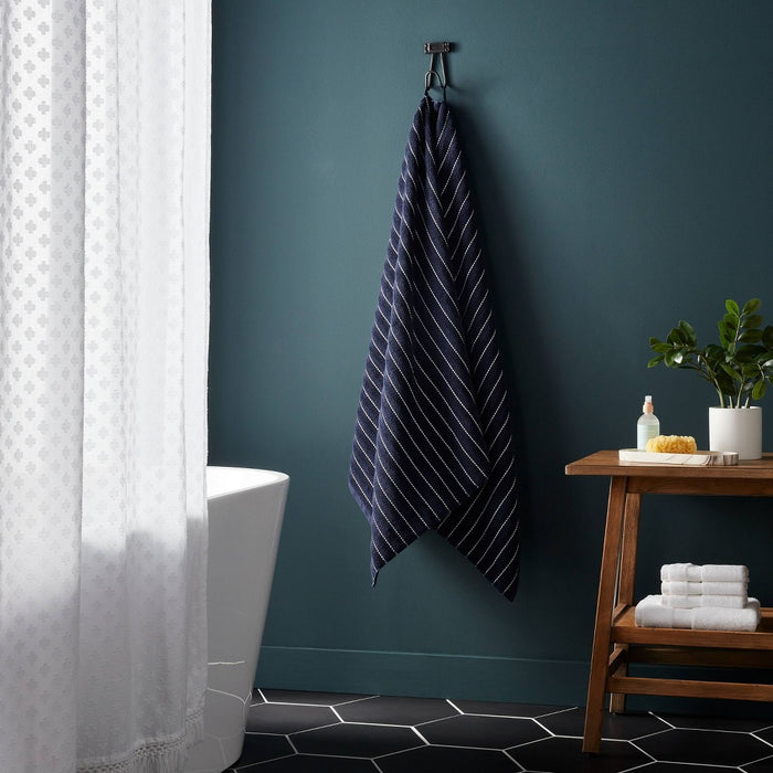 Performance Plus Oversized Bath Towel Navy Striped - Threshold: Heavyweight Cotton Terry, Fade-Resistant