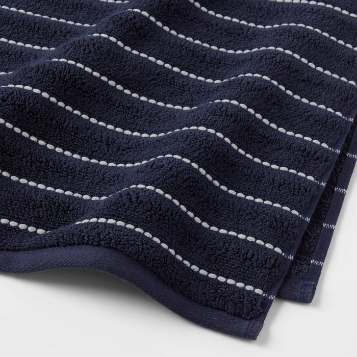 Performance Plus Oversized Bath Towel Navy Striped - Threshold: Heavyweight Cotton Terry, Fade-Resistant
