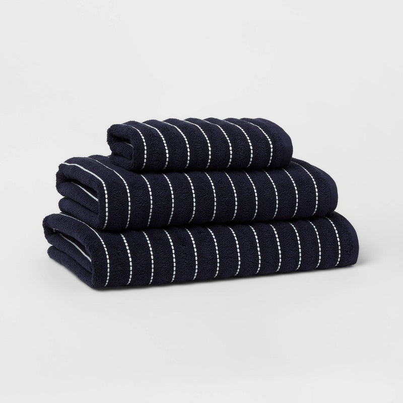 Performance Plus Oversized Bath Towel Navy Striped - Threshold: Heavyweight Cotton Terry, Fade-Resistant