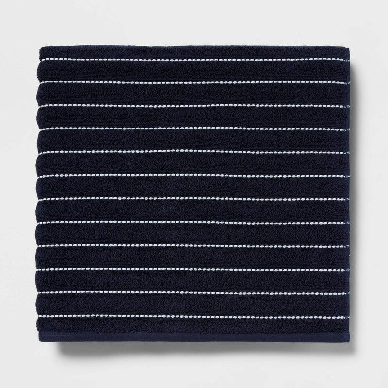 Performance Plus Oversized Bath Towel Navy Striped - Threshold: Heavyweight Cotton Terry, Fade-Resistant