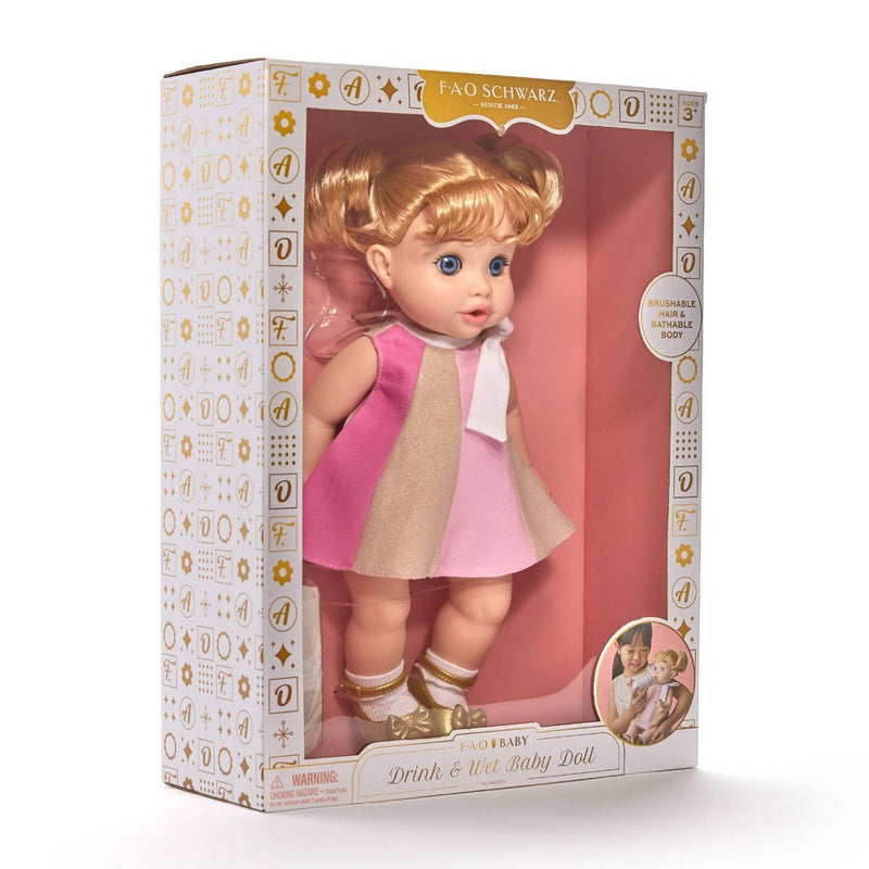 FAO Schwarz 14" Drink and Wet Baby Doll - Blonde Hair