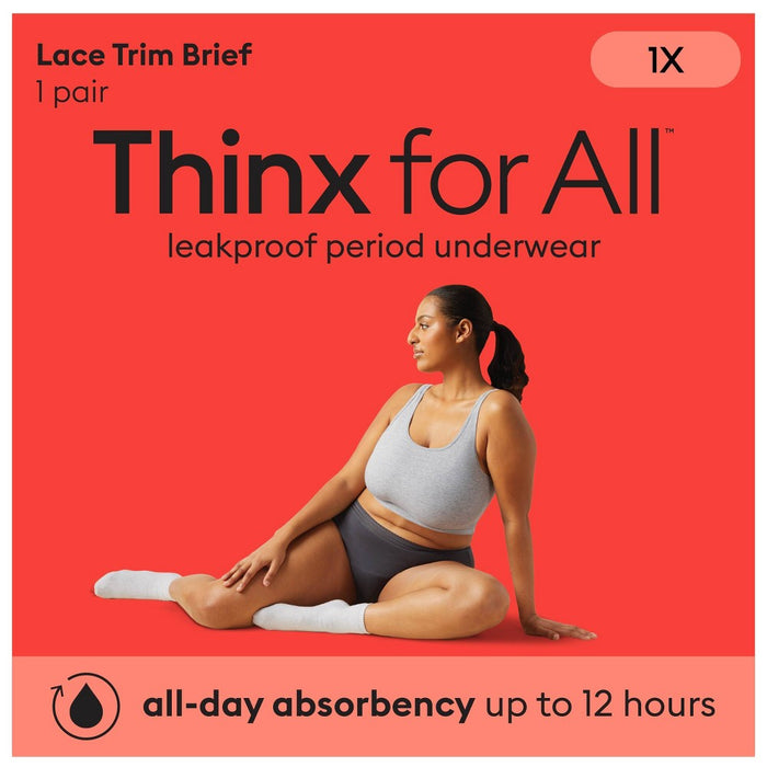 Thinx for All Women's Everyday Comfort Lace Leakproof Period Briefs - Black 2X