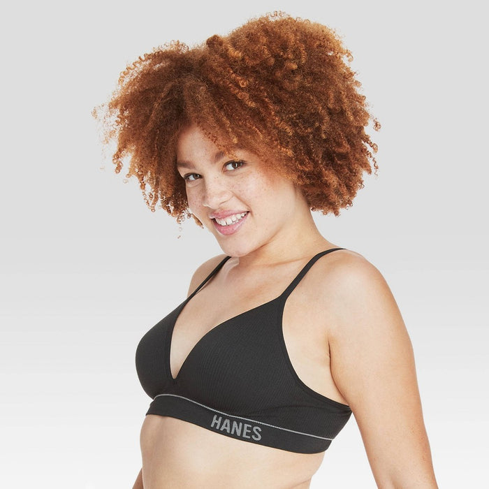 Hanes Originals Women's Ribbed Seamless Contour Bra MHB004 - Black XXL