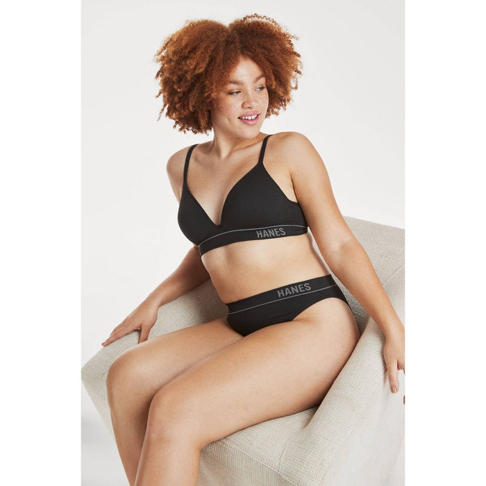Hanes Originals Women's Ribbed Seamless Contour Bra MHB004 - Black XXL
