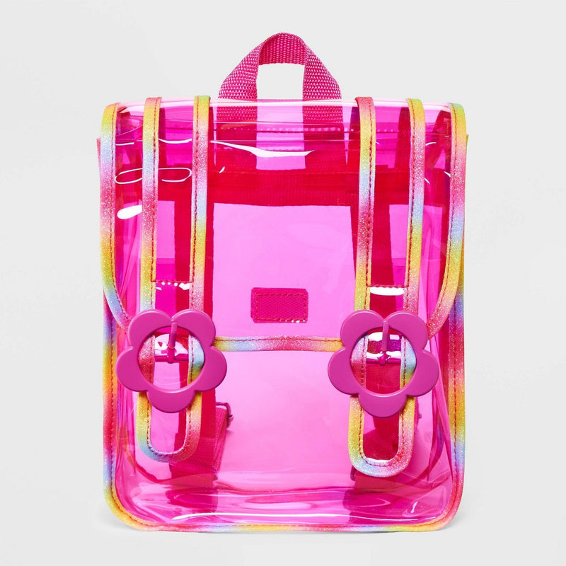 Kids' 11" Rainbow Jelly Clear Mini Backpack with Flower Buckles - Cat & Jack Pink